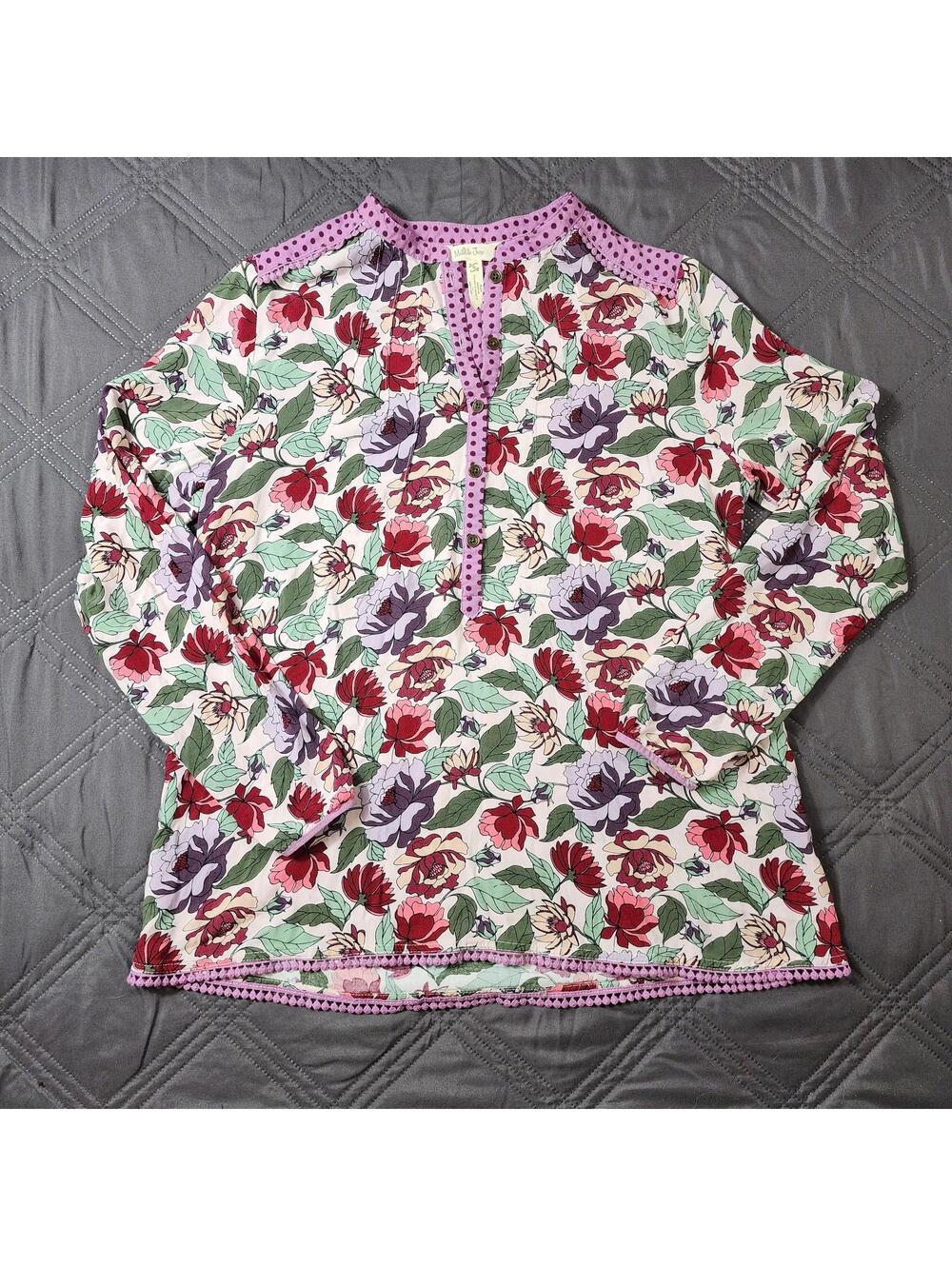 Matilda Jane Floral Long Sleeve Blouse 1/2 Button Purple Polka Dot Small Boho